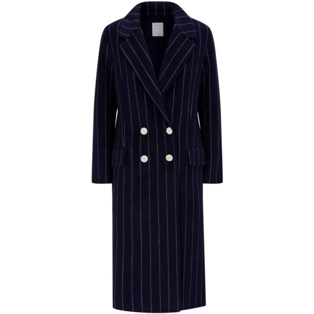 SANDRO Women's Blue Striped Double-breasted Coat SIZE 34